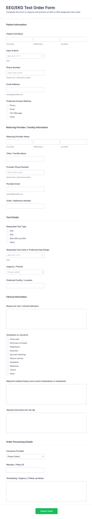EEG/EKG Test Order Form Template