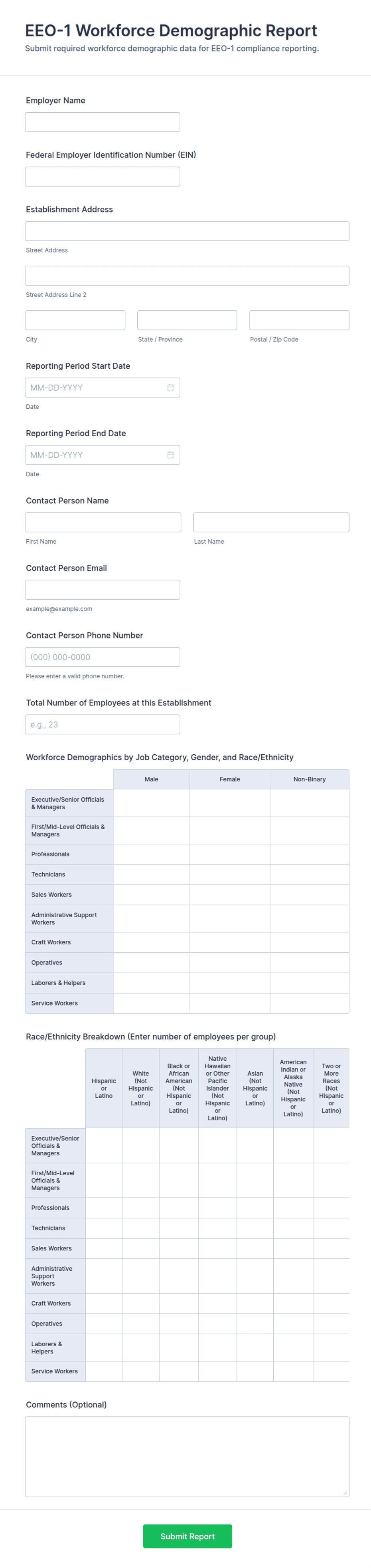 EEO-1 Workforce Demographic Report Form Template | Jotform