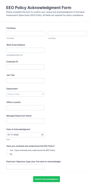 EEO Policy Acknowledgment Form Template