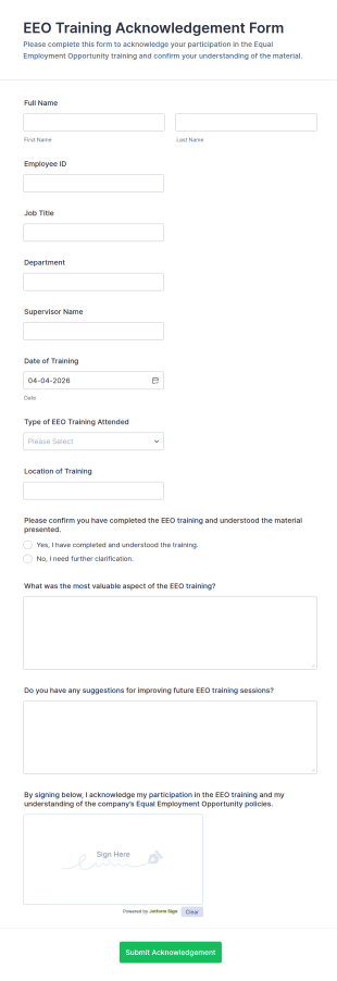 EEO Training Acknowledgement Form Template