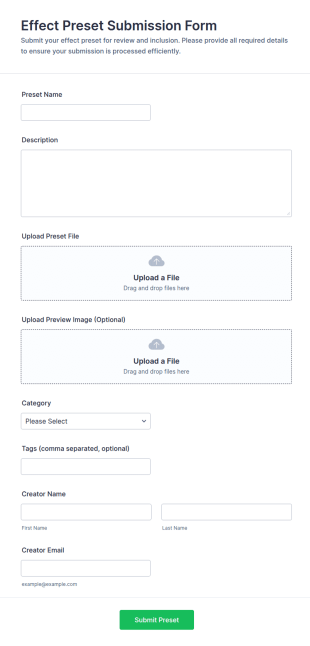 Effect Preset Submission Form Template