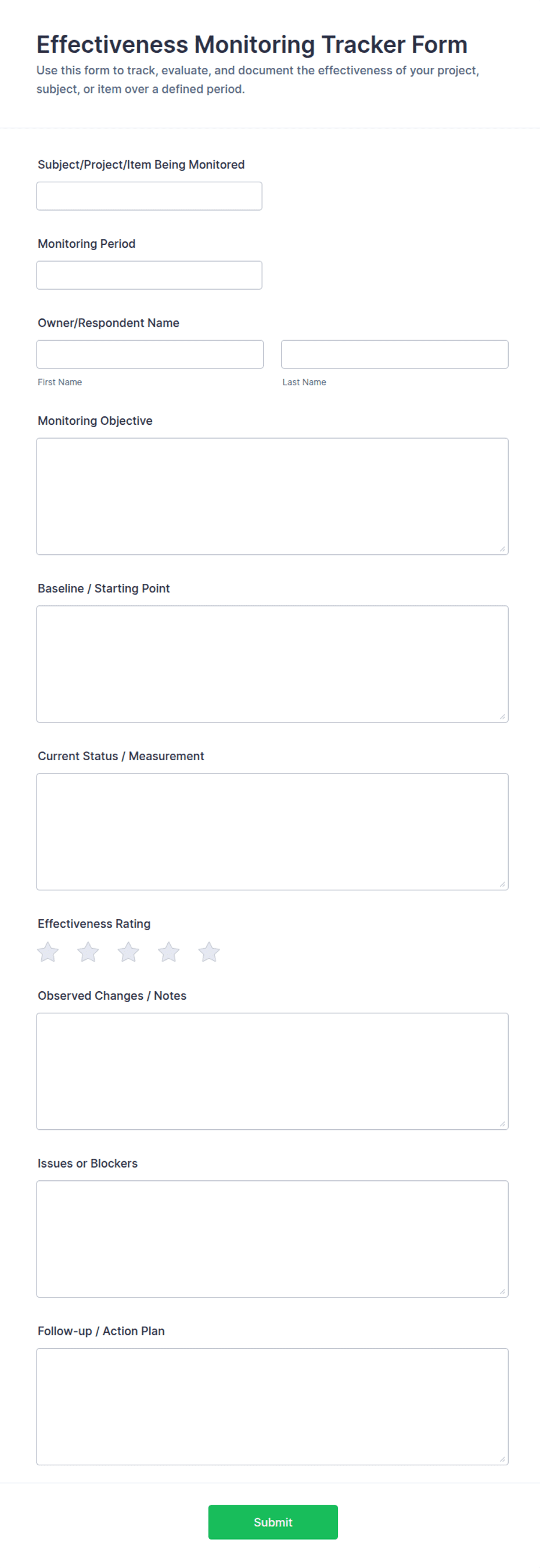 Effectiveness Monitoring Tracker Form Template | Jotform