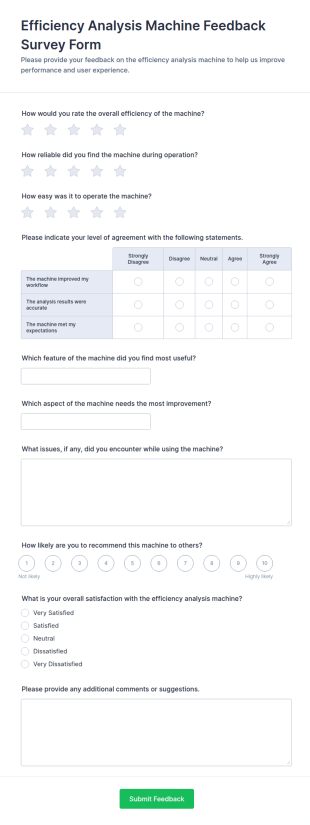 Efficiency Analysis Machine Feedback Survey Form Template
