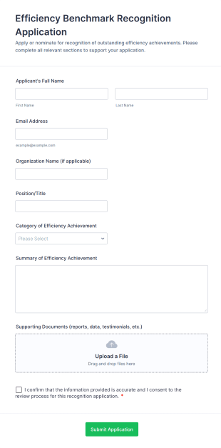 Efficiency Benchmark Recognition Application Form Template