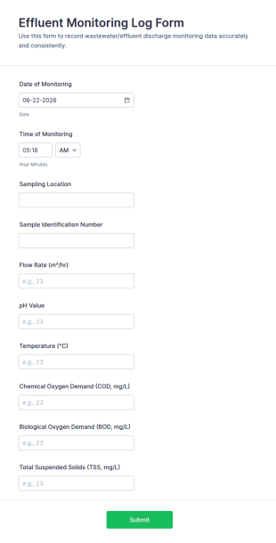 Effluent Monitoring Log Form Template