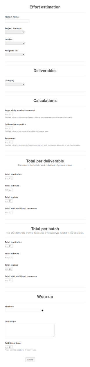 Effort Estimation Form Template