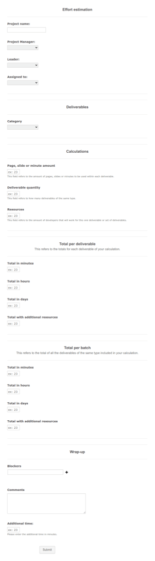 Effort Estimation Form Template