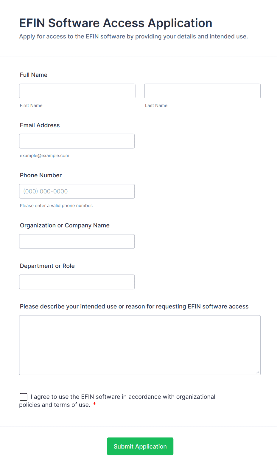 EFIN Software Access Application Form Template | Jotform