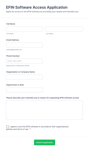 EFIN Software Access Application Form Template
