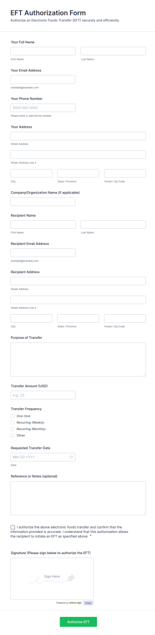 EFT Authorization Form Template
