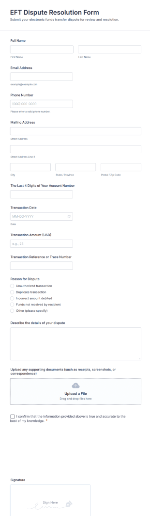 EFT Dispute Resolution Form Template