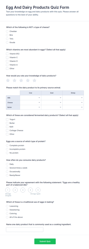 Egg And Dairy Products Quiz Form Template