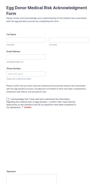 Egg Donor Medical Risk Acknowledgment Form Template