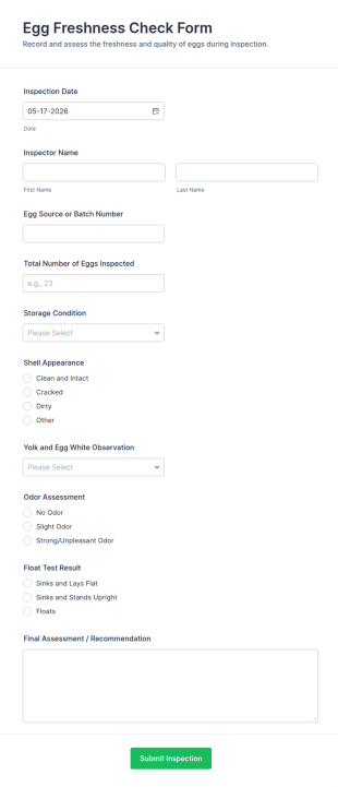 Egg Freshness Check Form Template