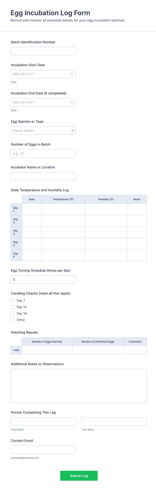 Egg Incubation Log Form Template