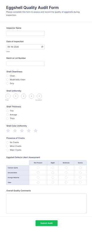 Eggshell Quality Audit Form Template