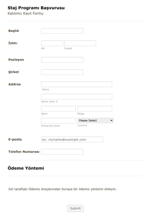 Eğitim Başvuru Formu Form Şablonu