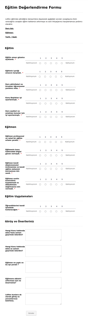 Eğitim Değerlendirme Form Template