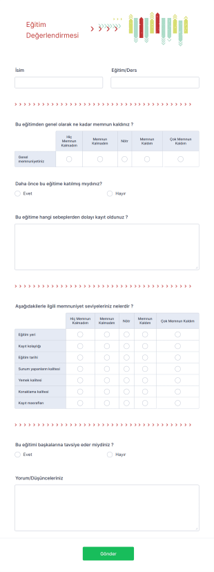 Eğitim Değerlendirmesi Form Template