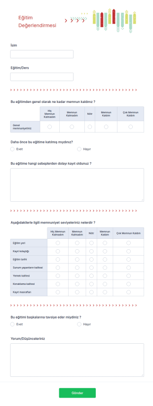 Eğitim Değerlendirmesi Form Şablonu