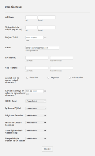 Eğitim Dersi Kayıt Form Şablonu
