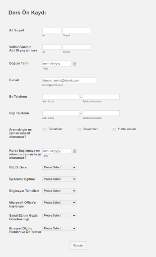 Eğitim Dersi Kayıt Form Template