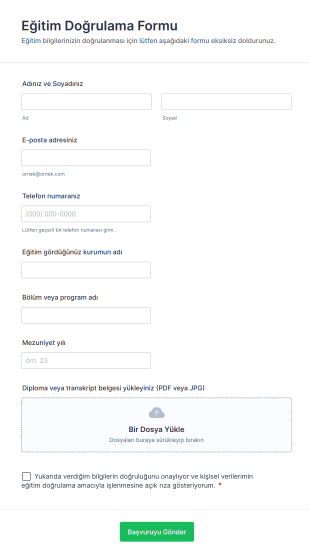 Eğitim Doğrulama Form Şablonu