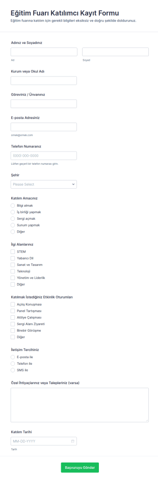 Eğitim Fuarı Kayıt Form Şablonu