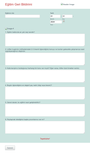 Eğitim Geri Bildirim Form Template