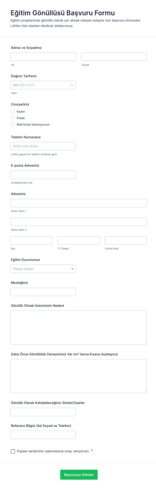 Eğitim Gönüllüsü Başvuru Form Şablonu