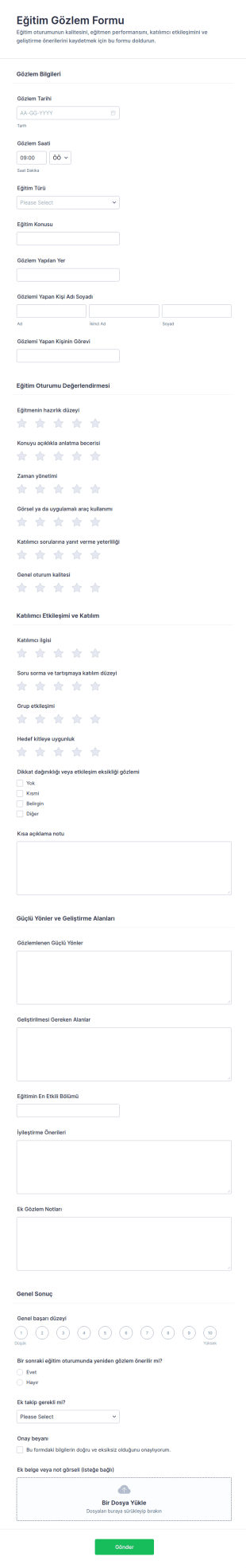 Eğitim Gözlem Formu 🎓 Form Şablonu