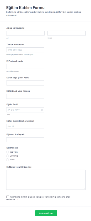 Eğitim Katılım Form Şablonu
