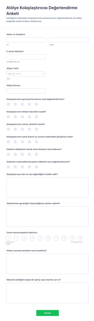 Eğitim Kolaylaştırıcı Değerlendirme Anketi Form Şablonu