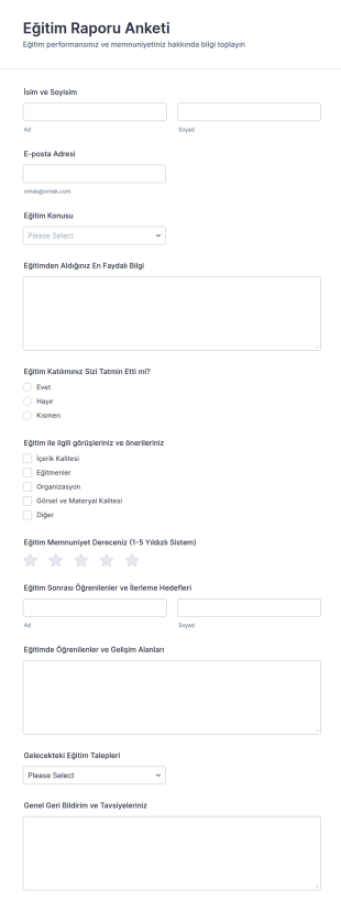 Eğitim Raporu Anketi Form Şablonu