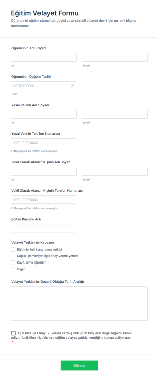 Eğitim Velayet Form Template