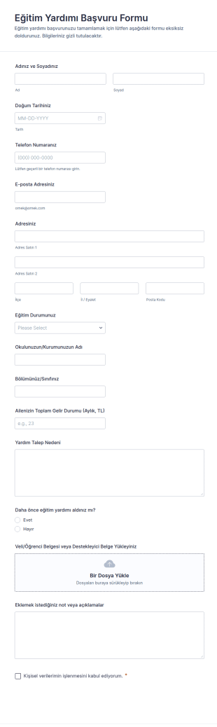 Eğitim Yardımı Başvuru Form Şablonu