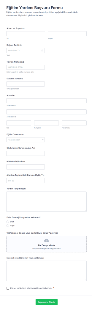 Eğitim Yardımı Başvuru Form Şablonu