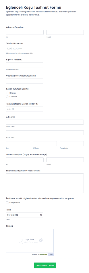 Eğlenceli Koşu Taahhüt Form Şablonu