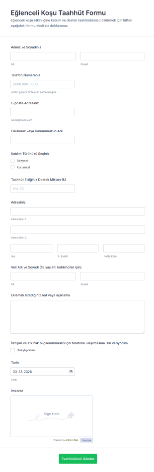 Eğlenceli Koşu Taahhüt Form Şablonu