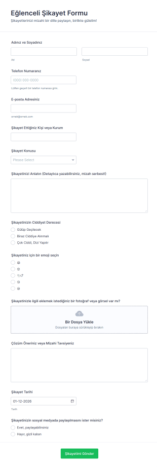 Eğlenceli Şikayet Form Template