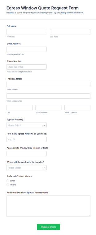 Egress Window Quote Request Form Template