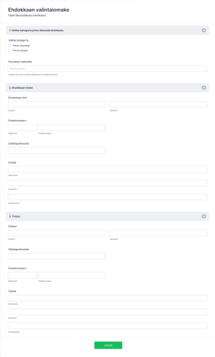 Ehdokkaan Valintalomake Form Template