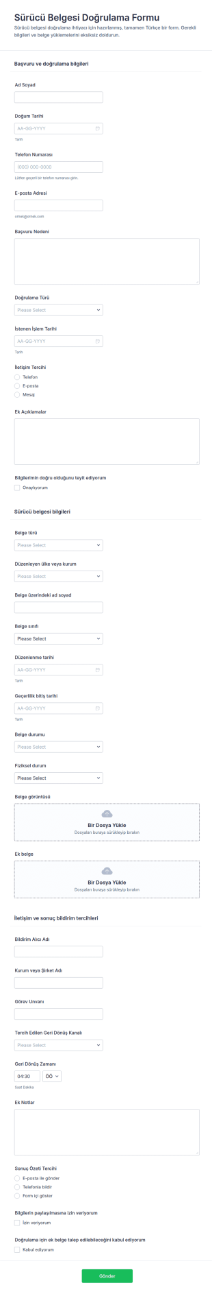 Ehliyet Doğrulama Formu 🚗 Form Şablonu