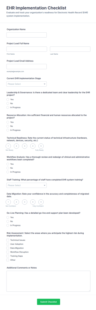 EHR Implementation Checklist Form Template