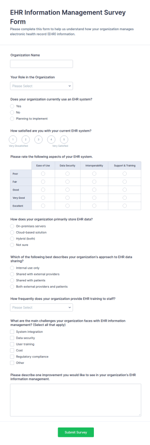 EHR Information Management Survey Form Template