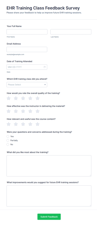 EHR Training Class Feedback Survey Form Template