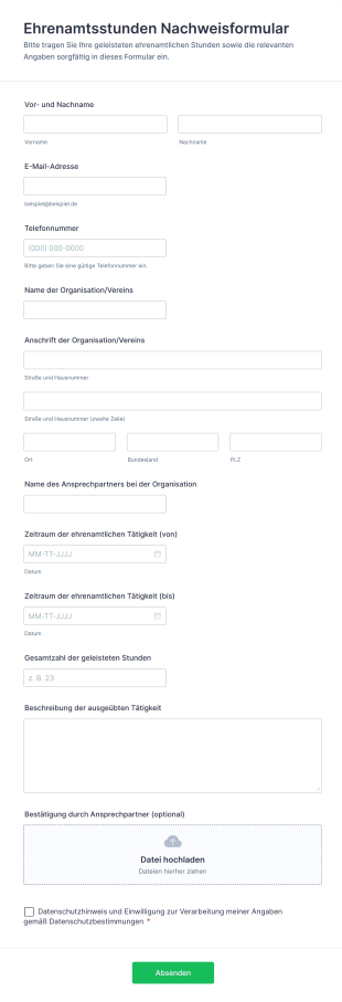 Ehrenamtsstunden Nachweisformular