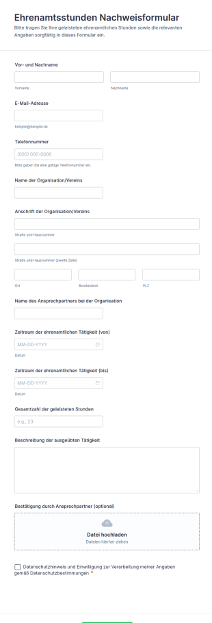 Ehrenamtsstunden Nachweisformular