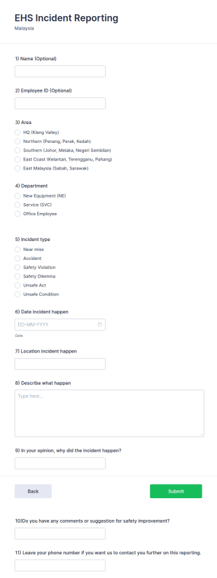 EHS Incident Reporting Form Template