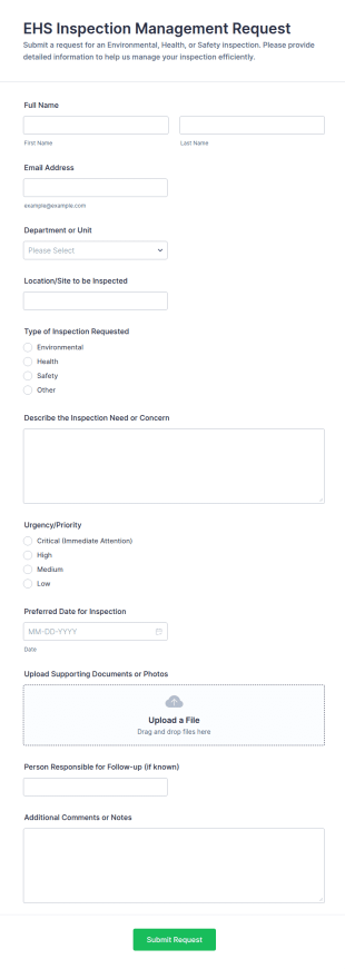 EHS Inspection Management Request Form Template